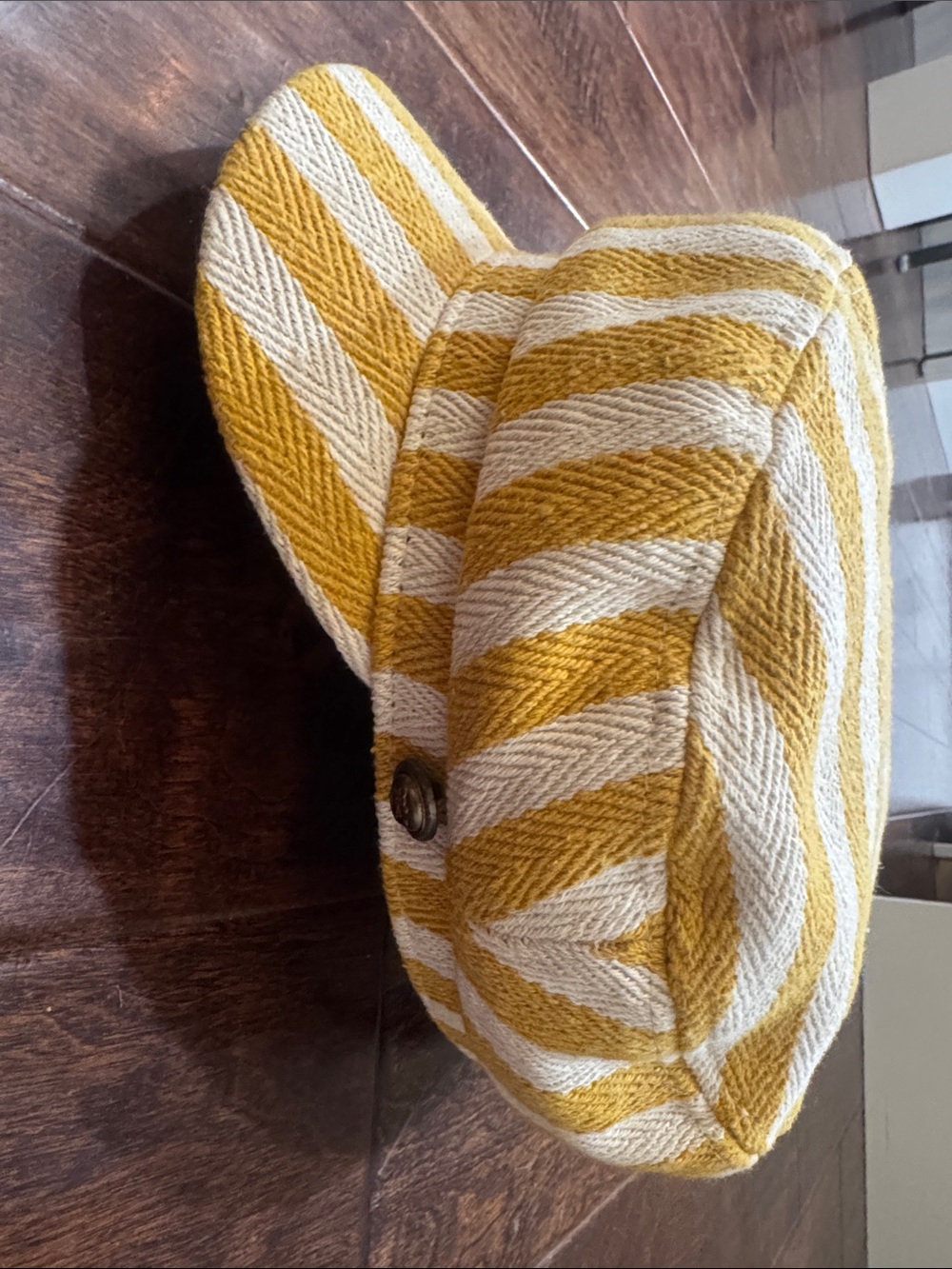 Striped Yellow & Cream Baker Boy Cap - Picture 3 of 6